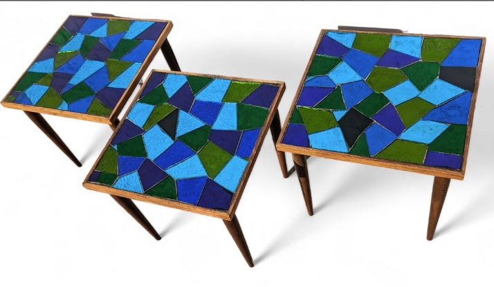 Mid Century Modern Mosaic Glass Nesting Tables