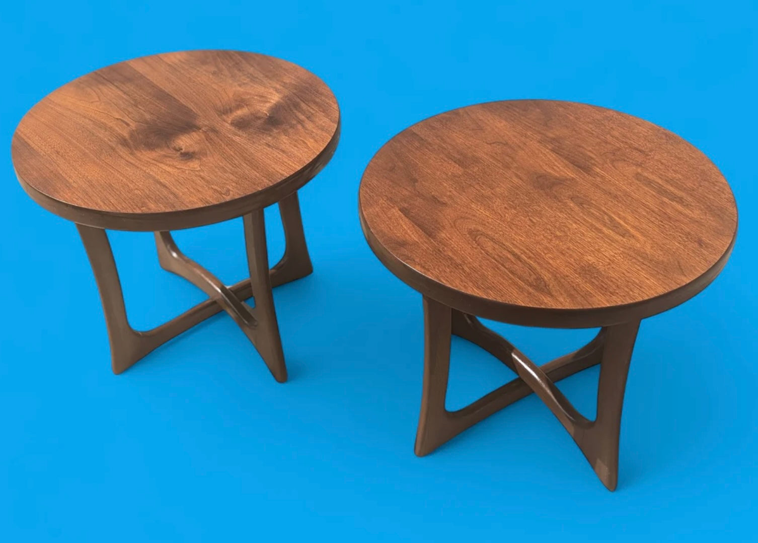 Mid Century Modern Walnut Jacks Side Tables in Manner of Adrian Pearsall