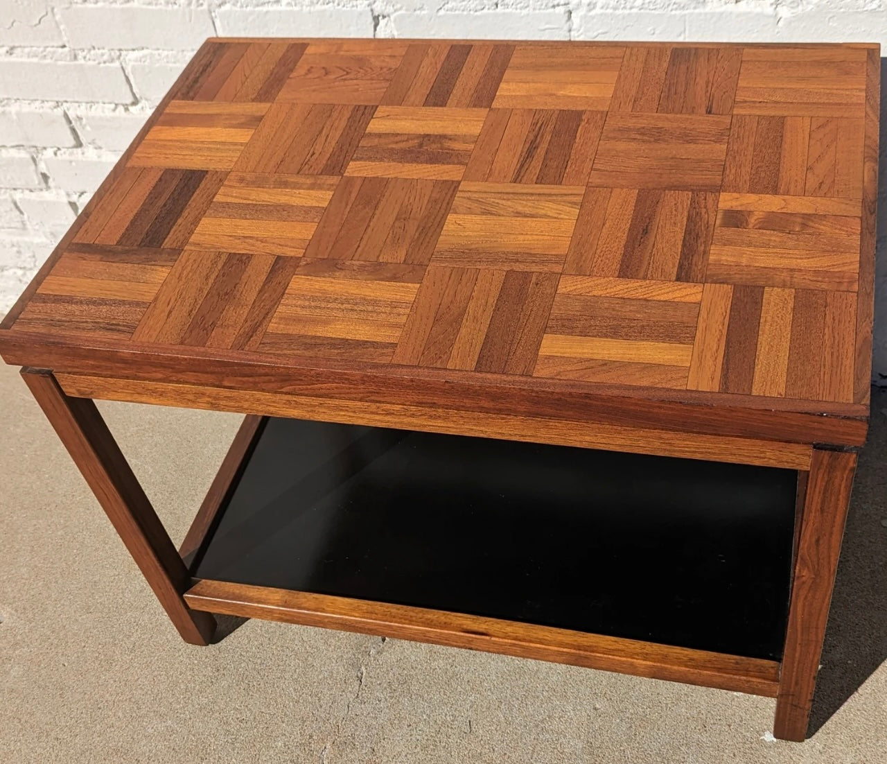 Mid Century Modern Walnut Parquet Side Table