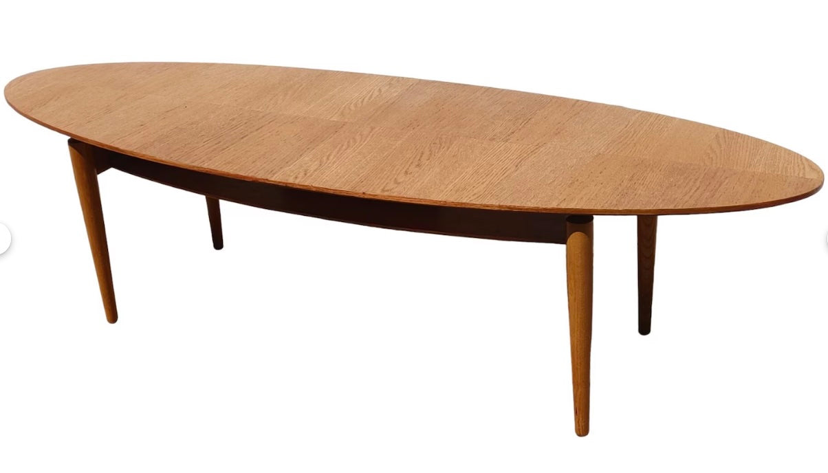 Mid Century Scandinavian Modern Oak Surfboard Coffee Table