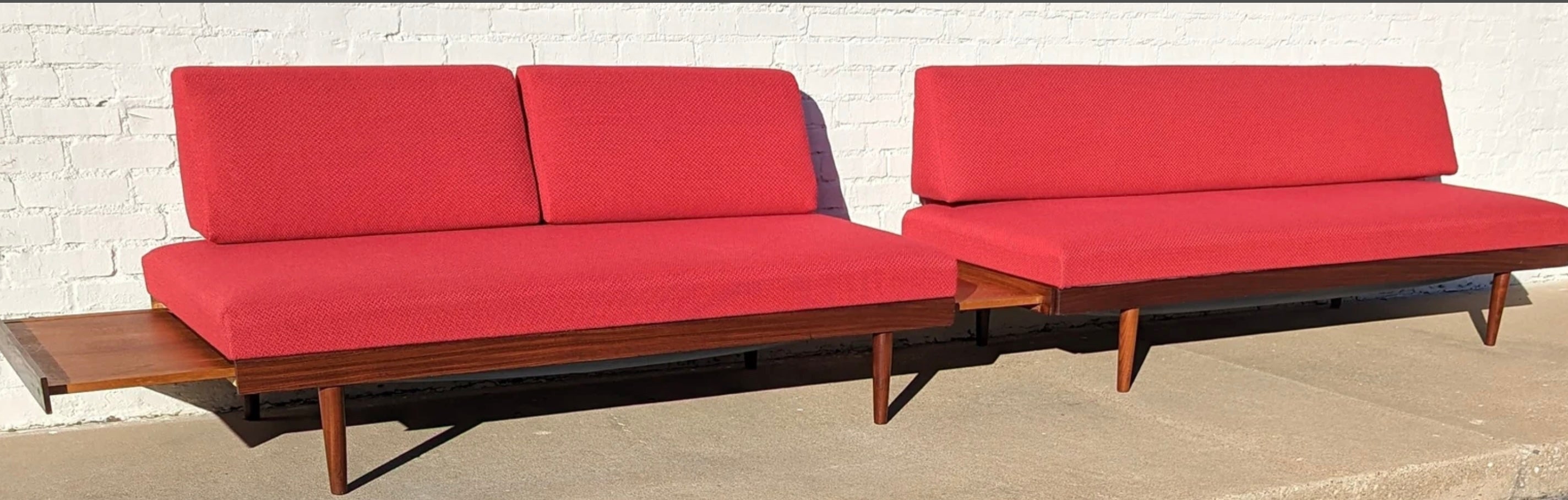 Mid Century Scandinavian Red Sleeper Sectional