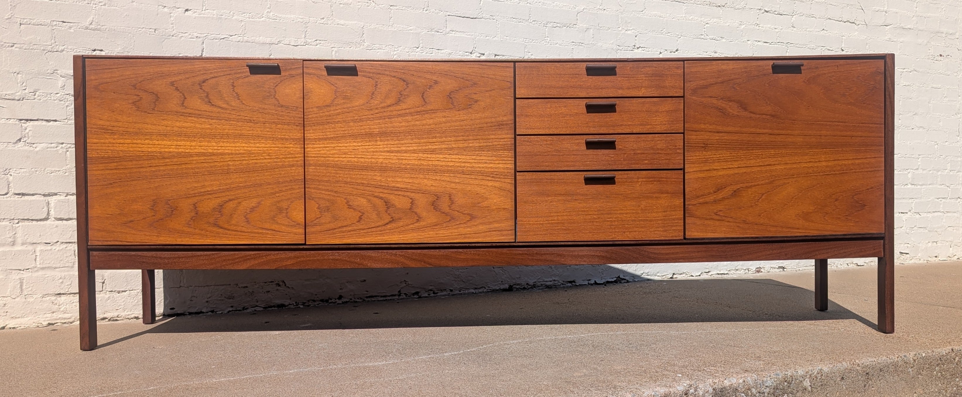 Mid Century English Modern Credenza with Leather Pulls