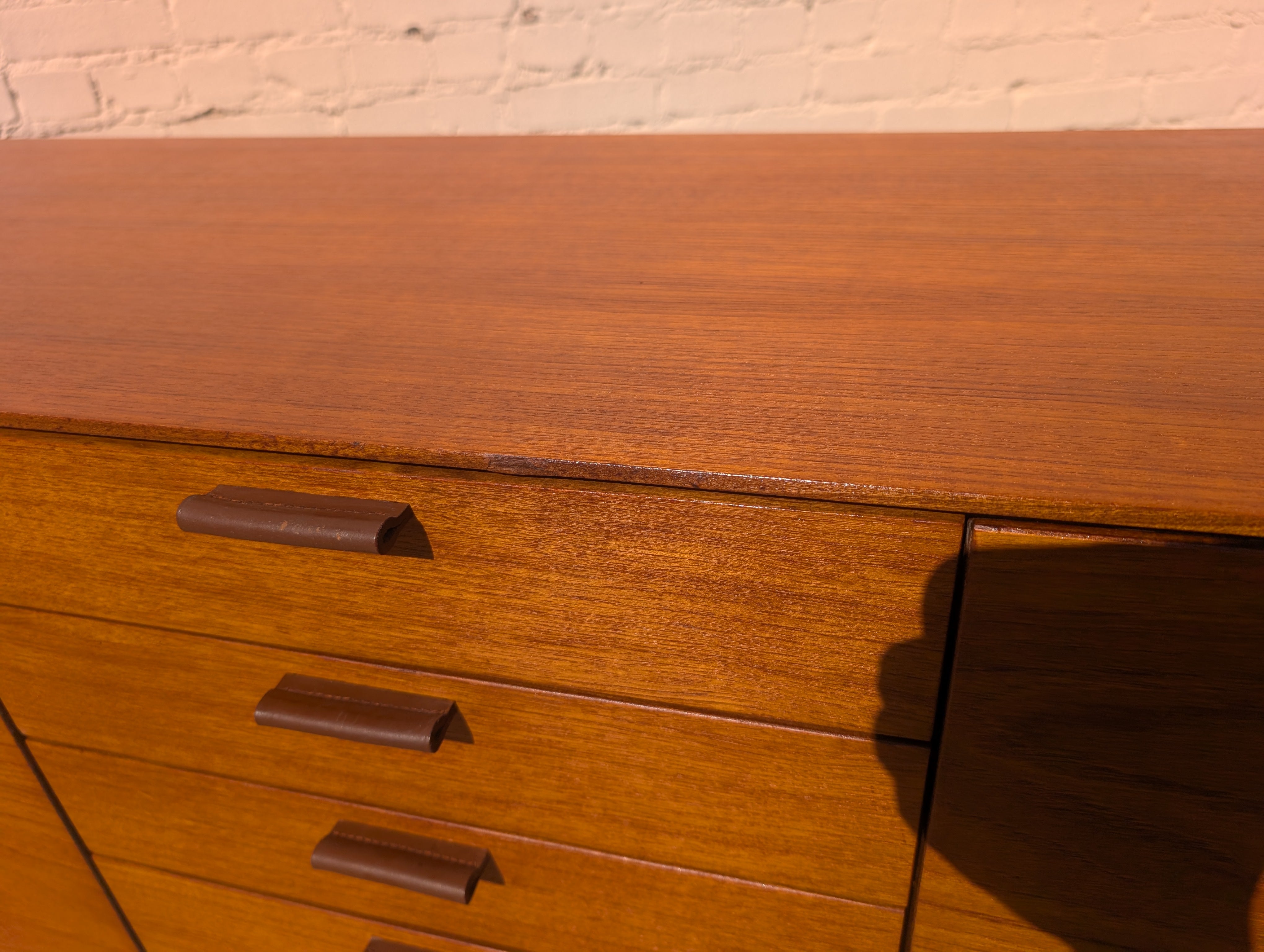 Mid Century English Modern Credenza with Leather Pulls