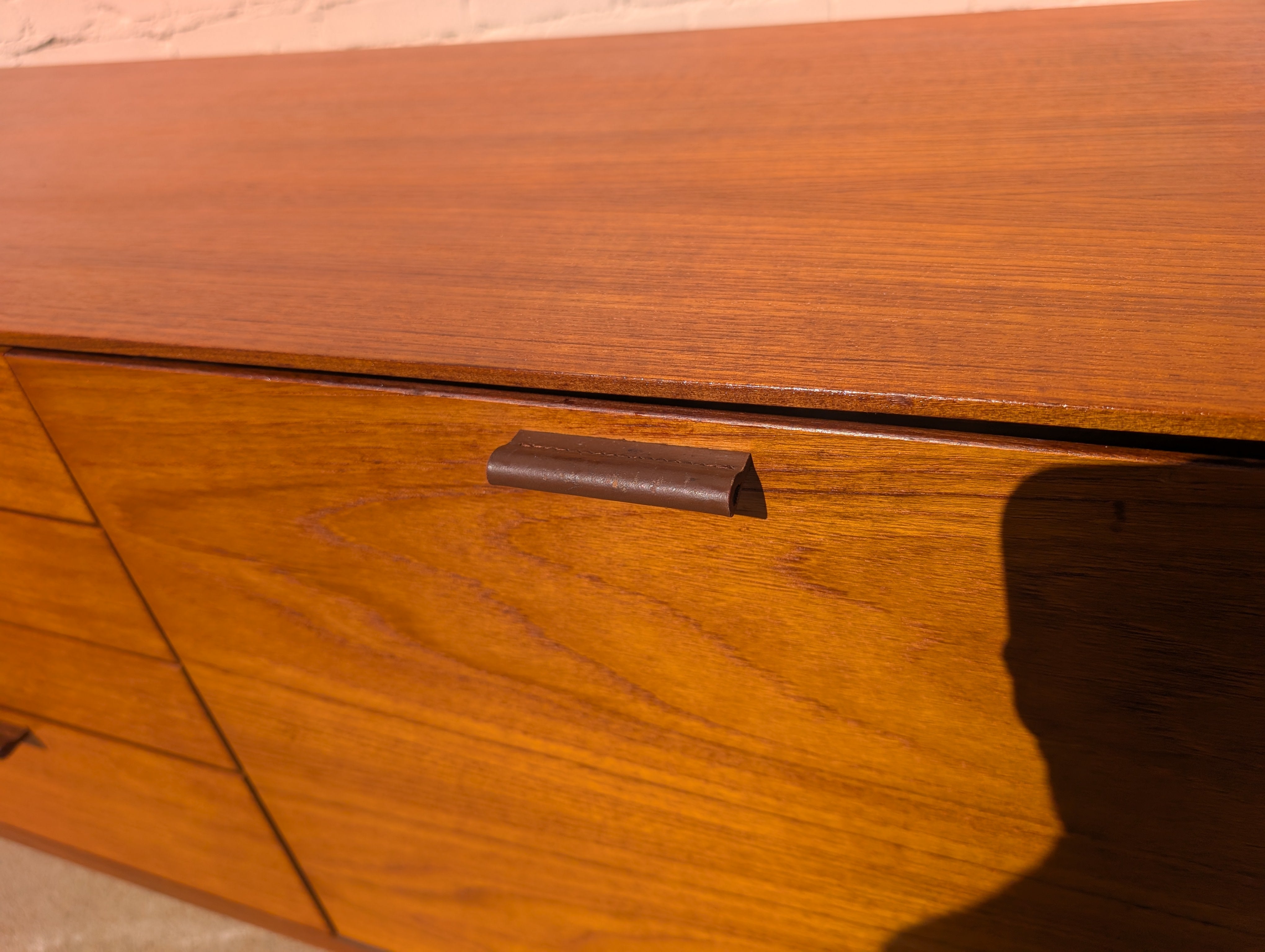 Mid Century English Modern Credenza with Leather Pulls