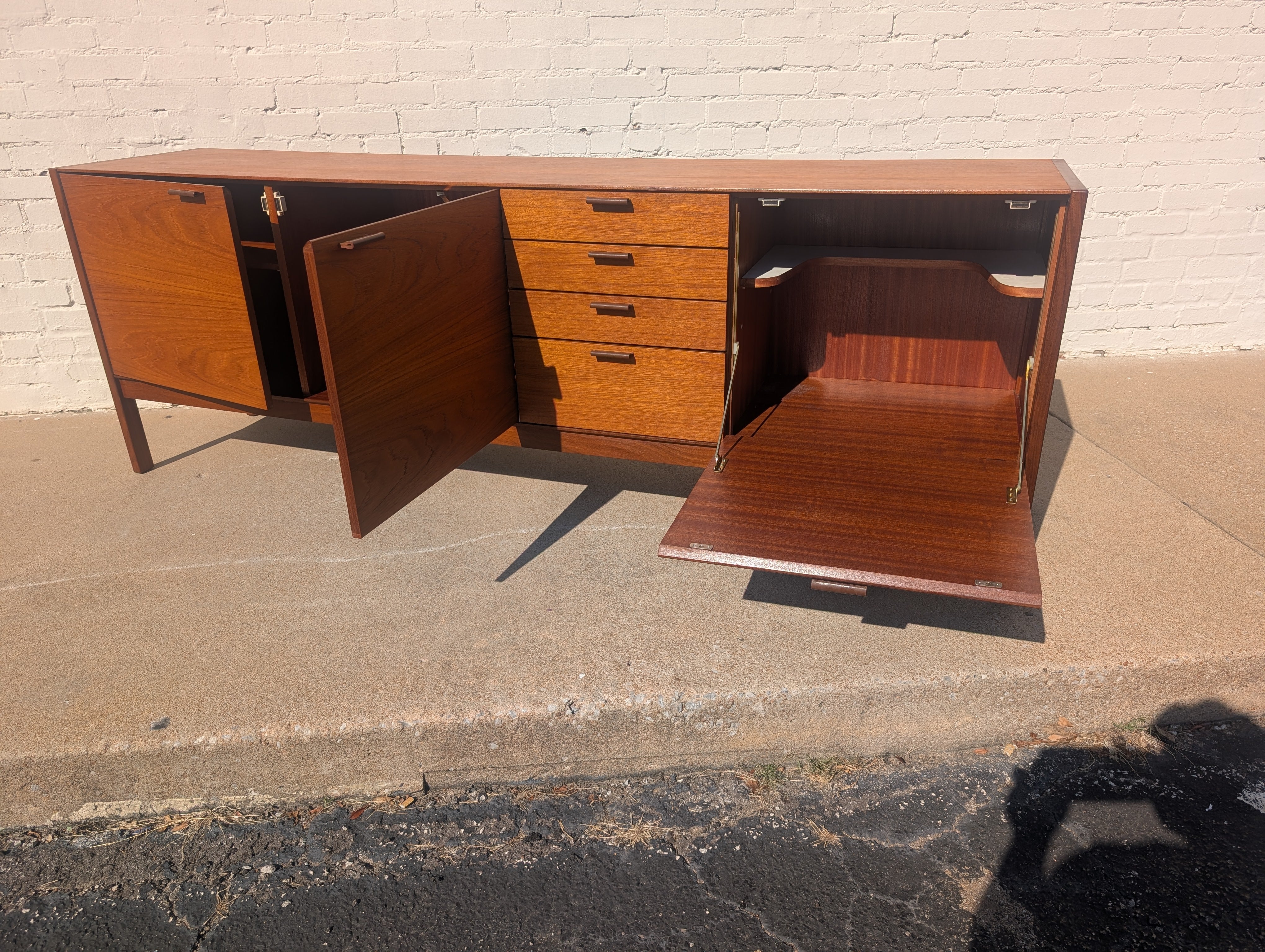 Mid Century English Modern Credenza with Leather Pulls