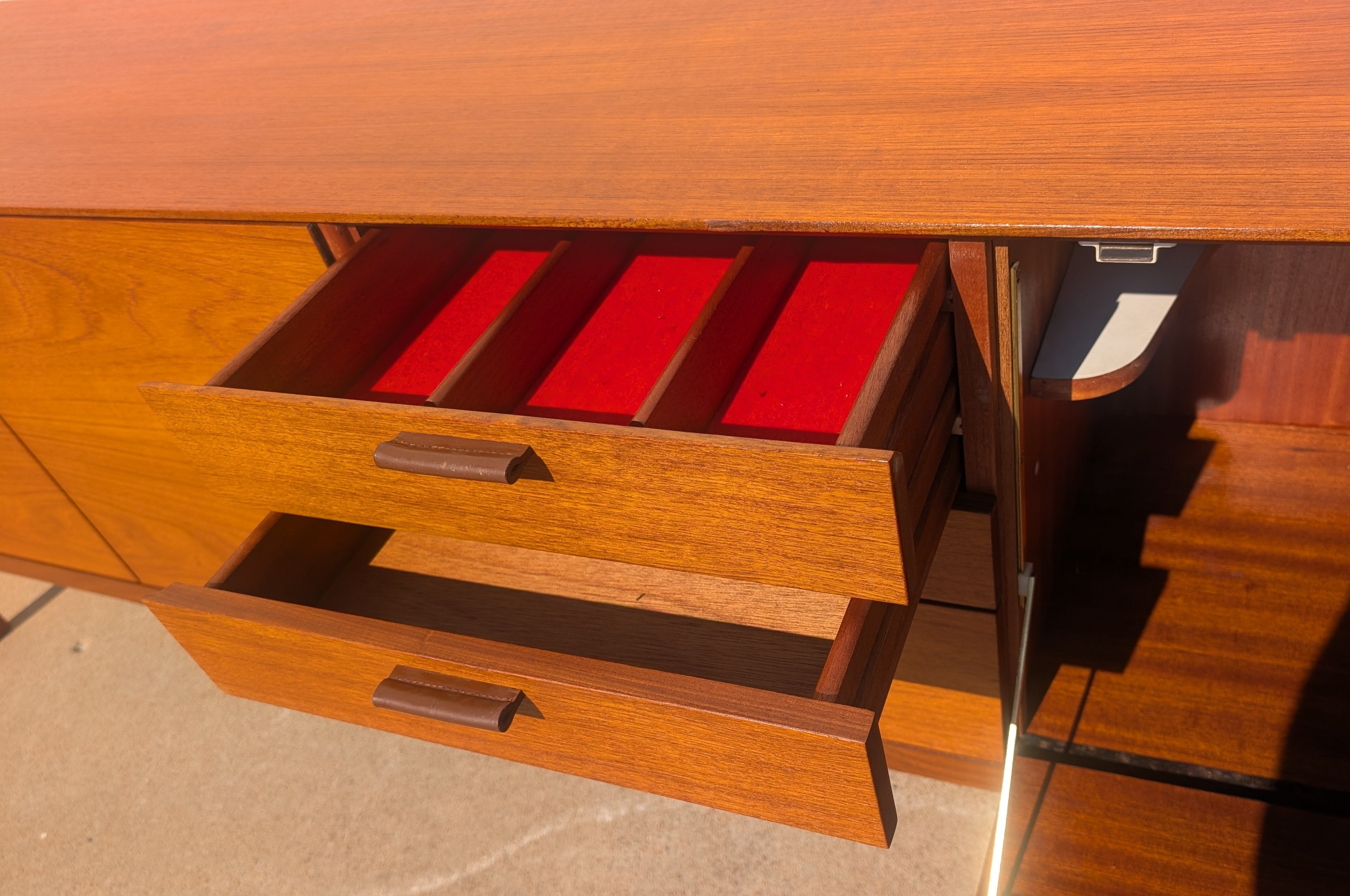 Mid Century English Modern Credenza with Leather Pulls
