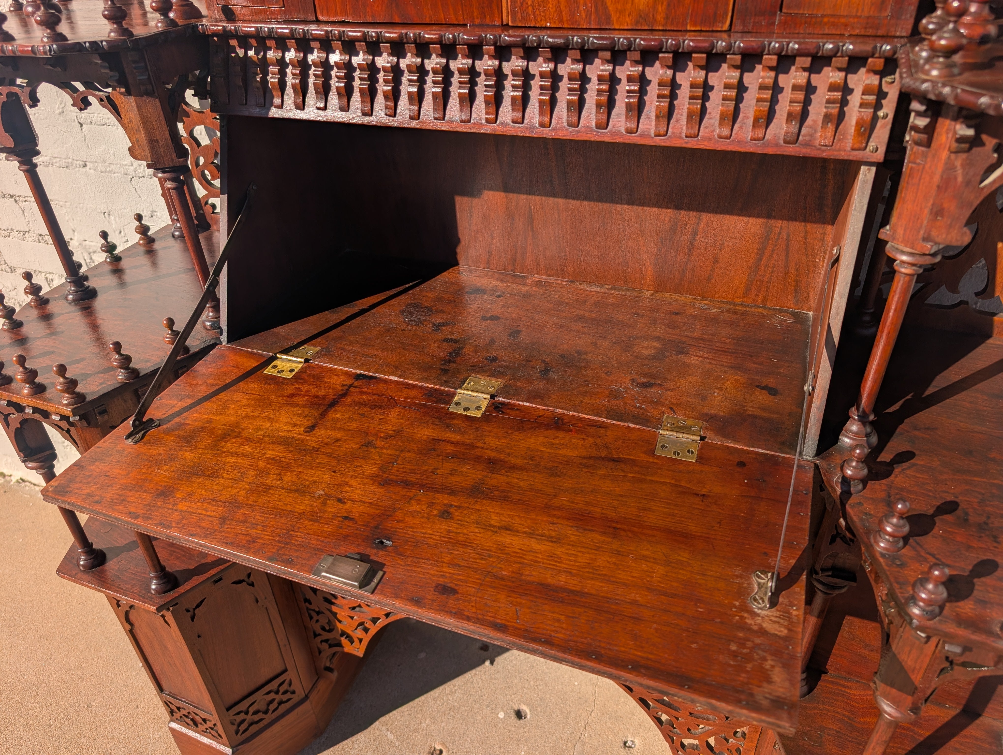 Gothic Carved Walnut Secretary