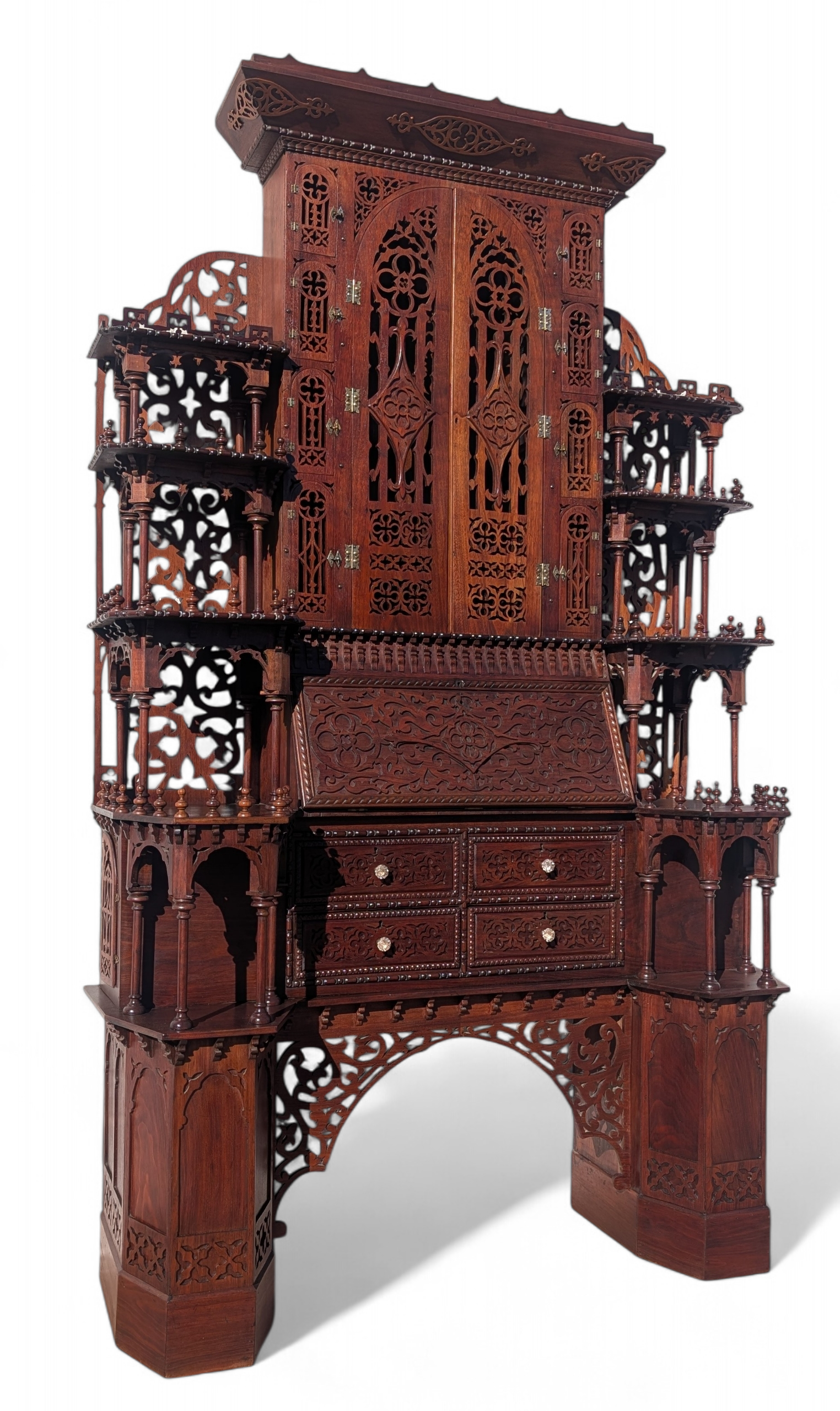 Gothic Carved Walnut Secretary