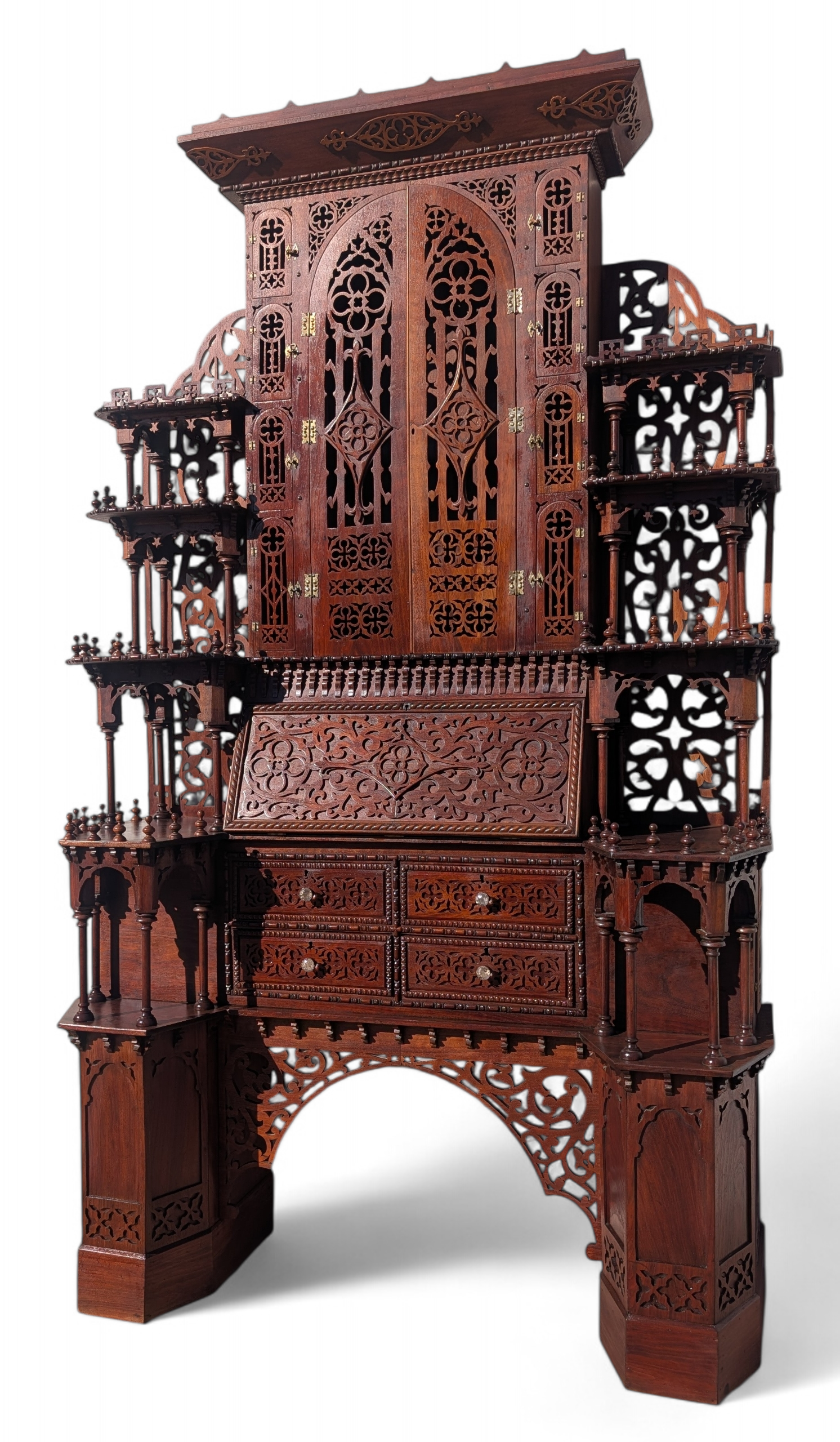 Gothic Carved Walnut Secretary