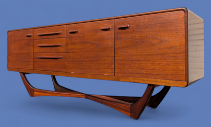 Mid Century English Modern X Base Credenza by Beithcraft