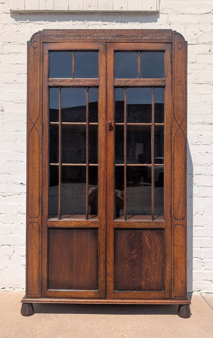 Rustic Old English Oak Glass Front Cabinet