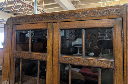 Rustic Old English Oak Glass Front Cabinet