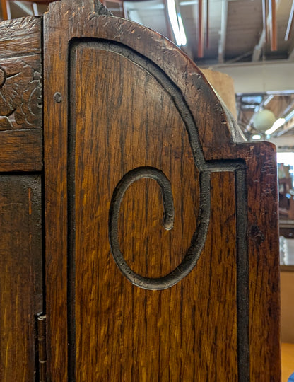 Rustic Old English Oak Glass Front Cabinet