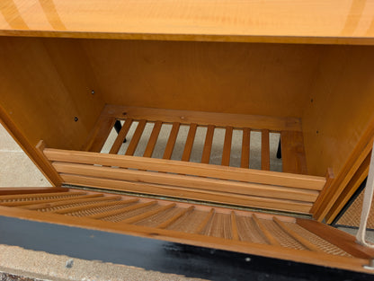 Mid Century French Modern Lacquered Maple and Grasscloth Wall Unit