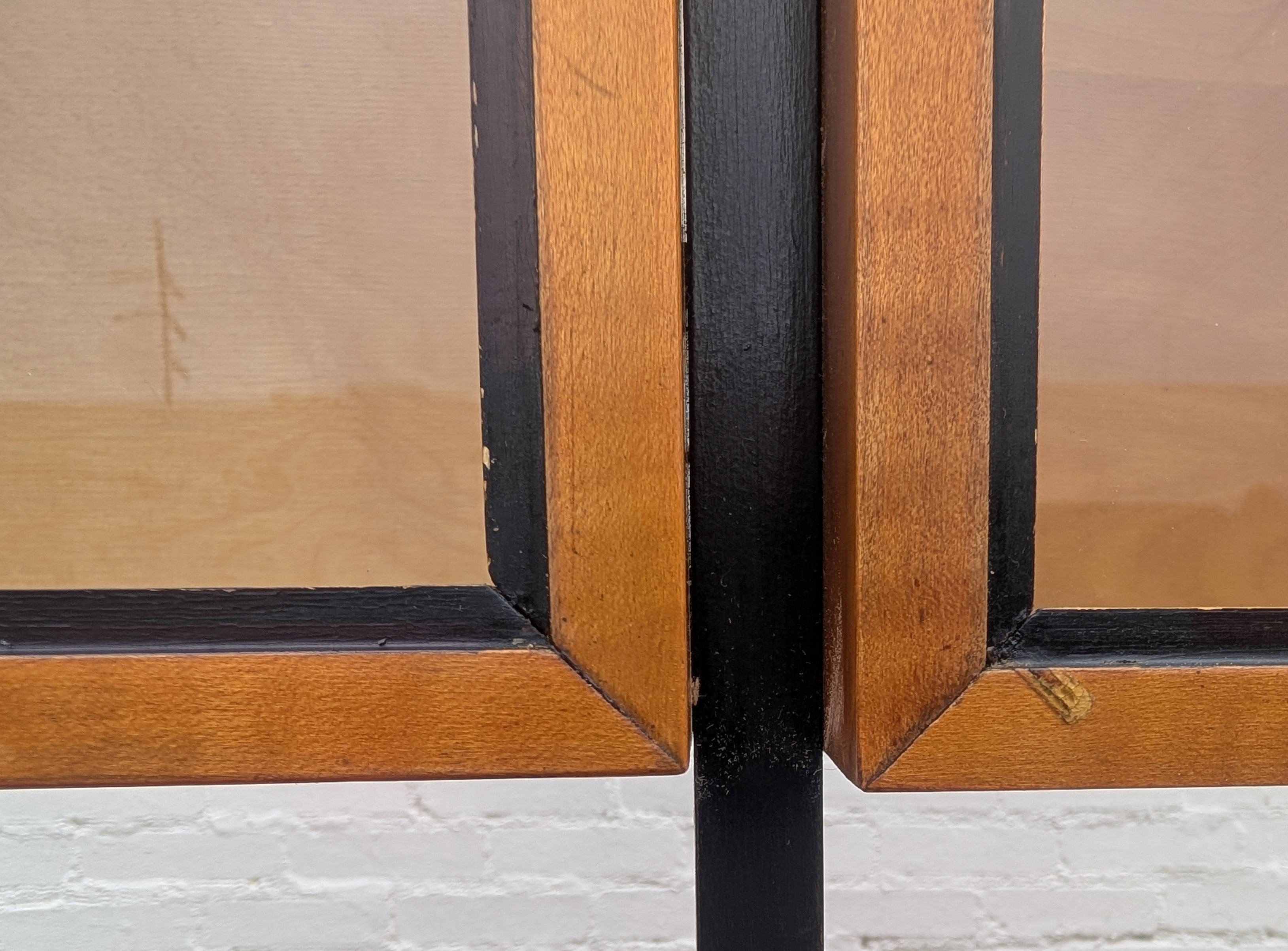 Mid Century French Modern Lacquered Maple and Grasscloth Wall Unit