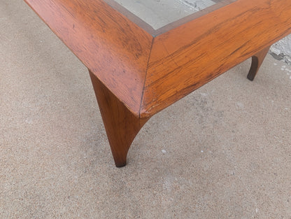 Mid Century Modern Lane Silhouette Walnut and Glass Coffee Table