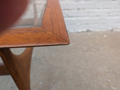 Mid Century Modern Lane Silhouette Walnut and Glass Coffee Table
