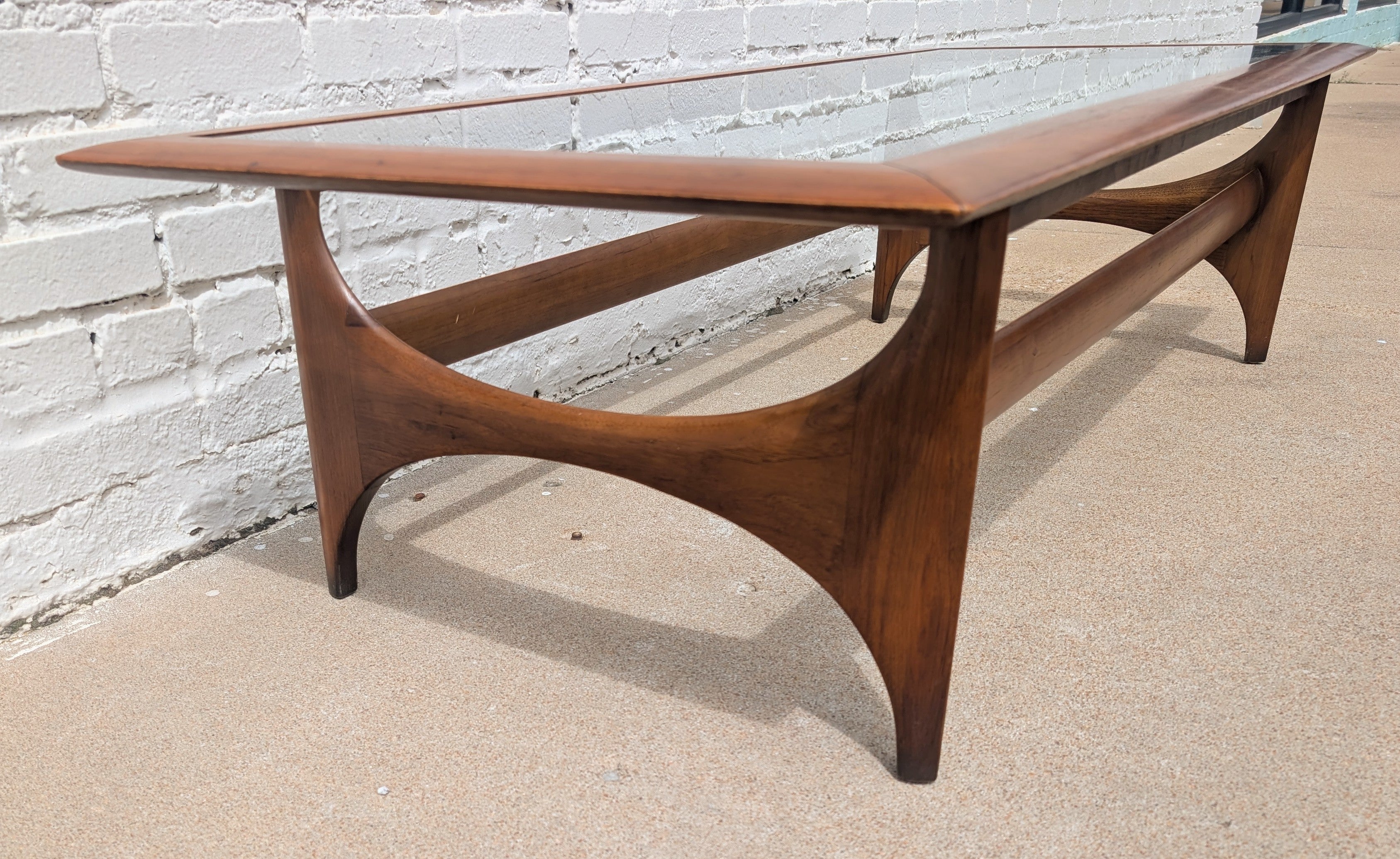 Mid Century Modern Lane Silhouette Walnut and Glass Coffee Table