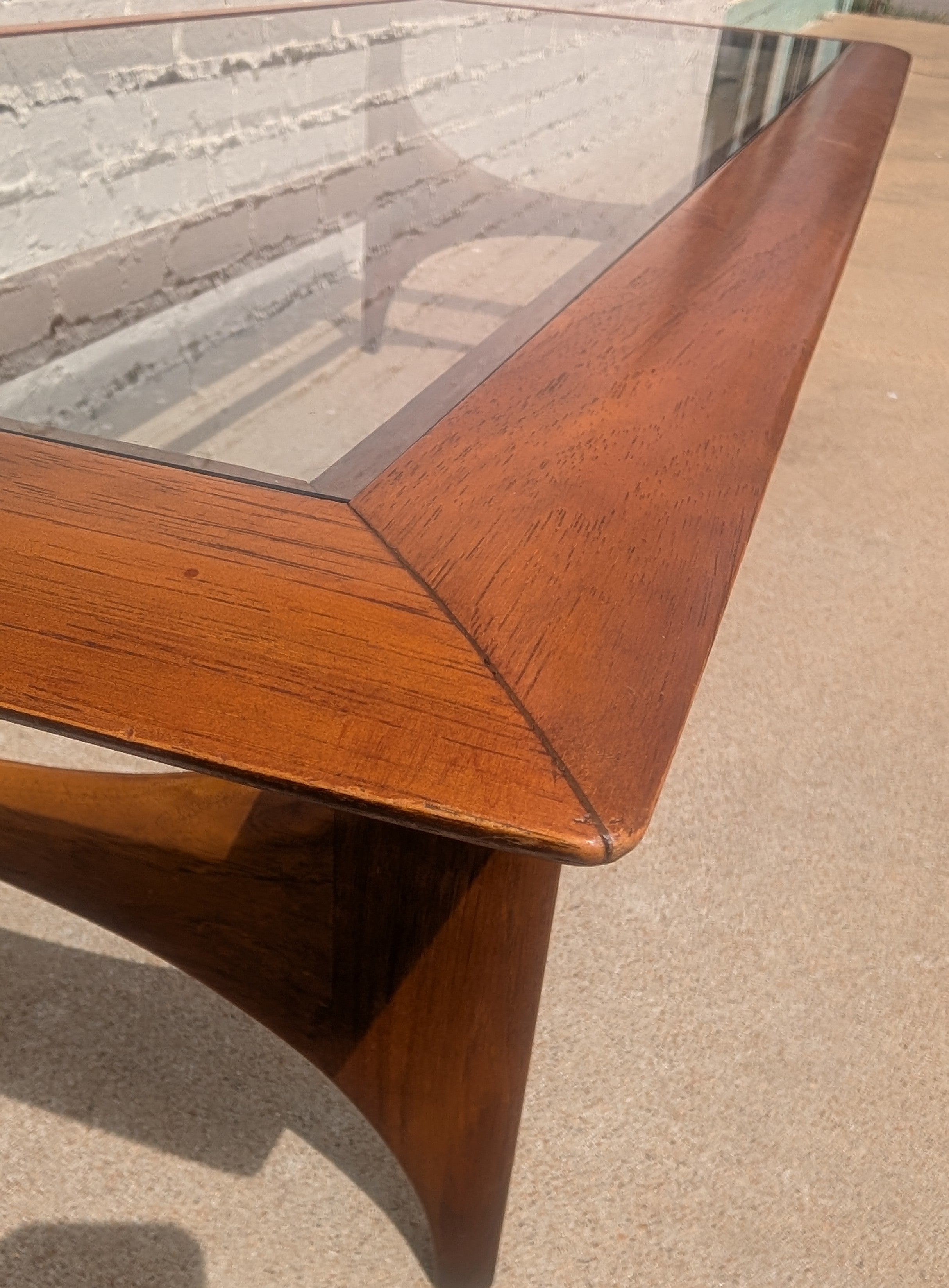 Mid Century Modern Lane Silhouette Walnut and Glass Coffee Table
