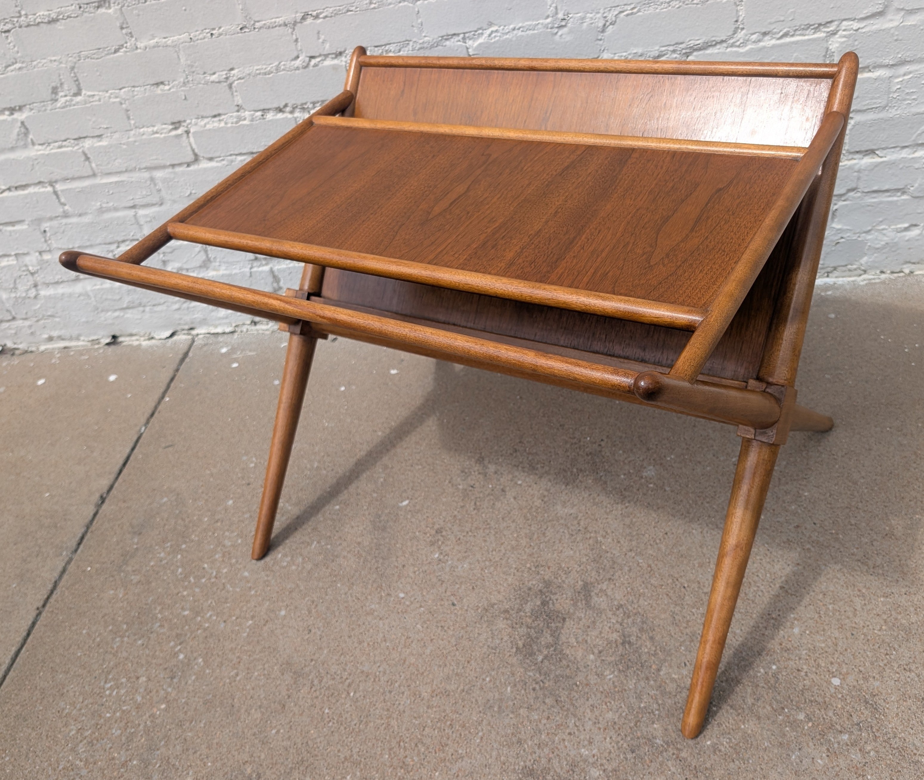 Mid Century Modern Widdicomb Walnut Magazine Rack by T H Robsjohn Gibbings