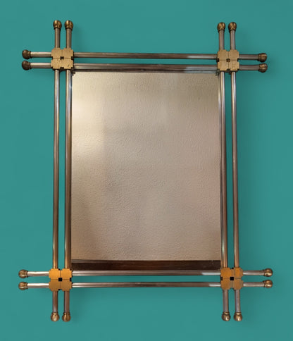 Mid Century Modern Stainless Steel and Solid Brass Mirror Attributed to John Vesey