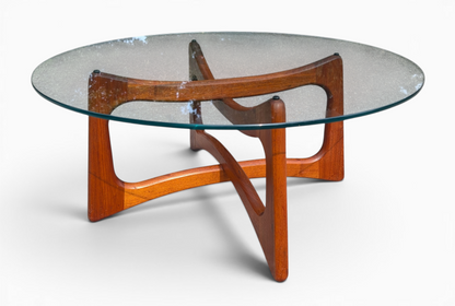 Mid Century Modern Adrian Pearsall Walnut and Glass Ribbon Coffee Table