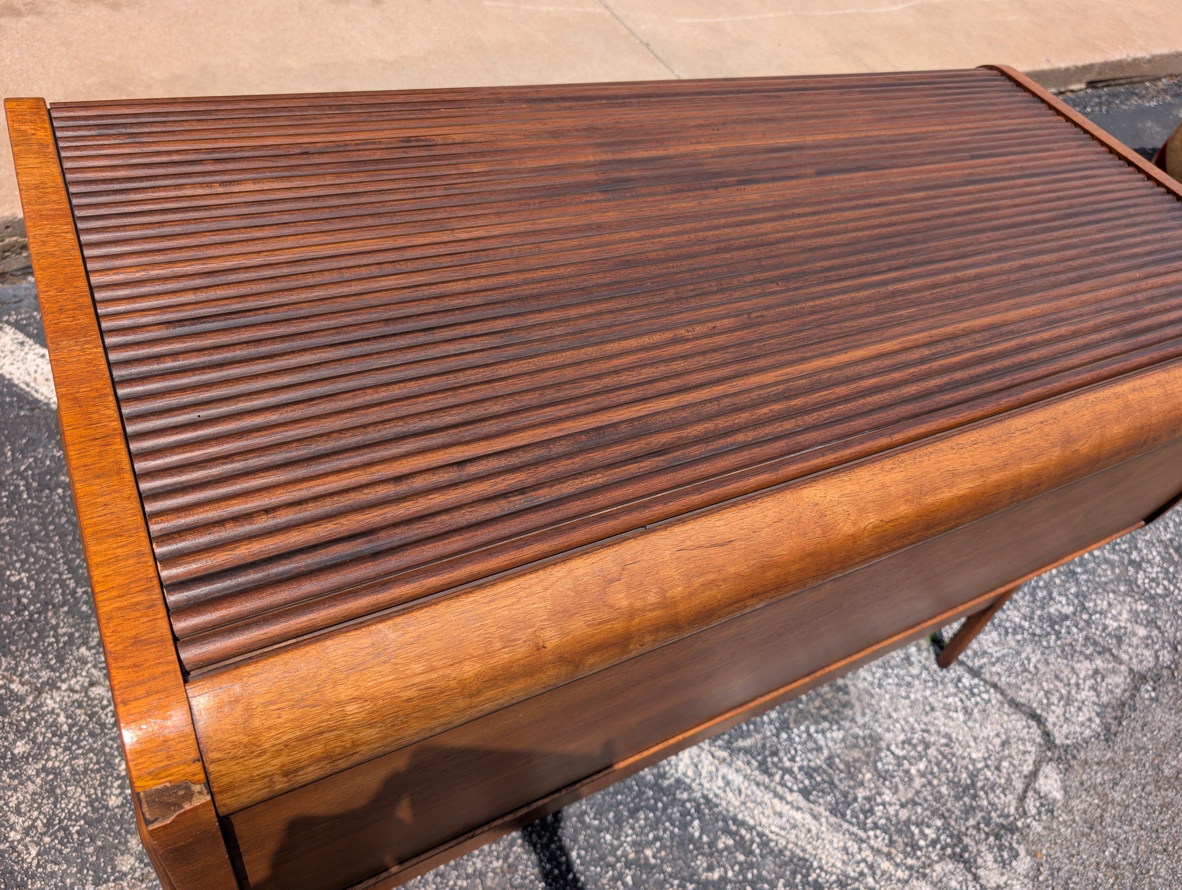 Mid Century Modern Walnut Roll Top Desk by Sligh Lowry