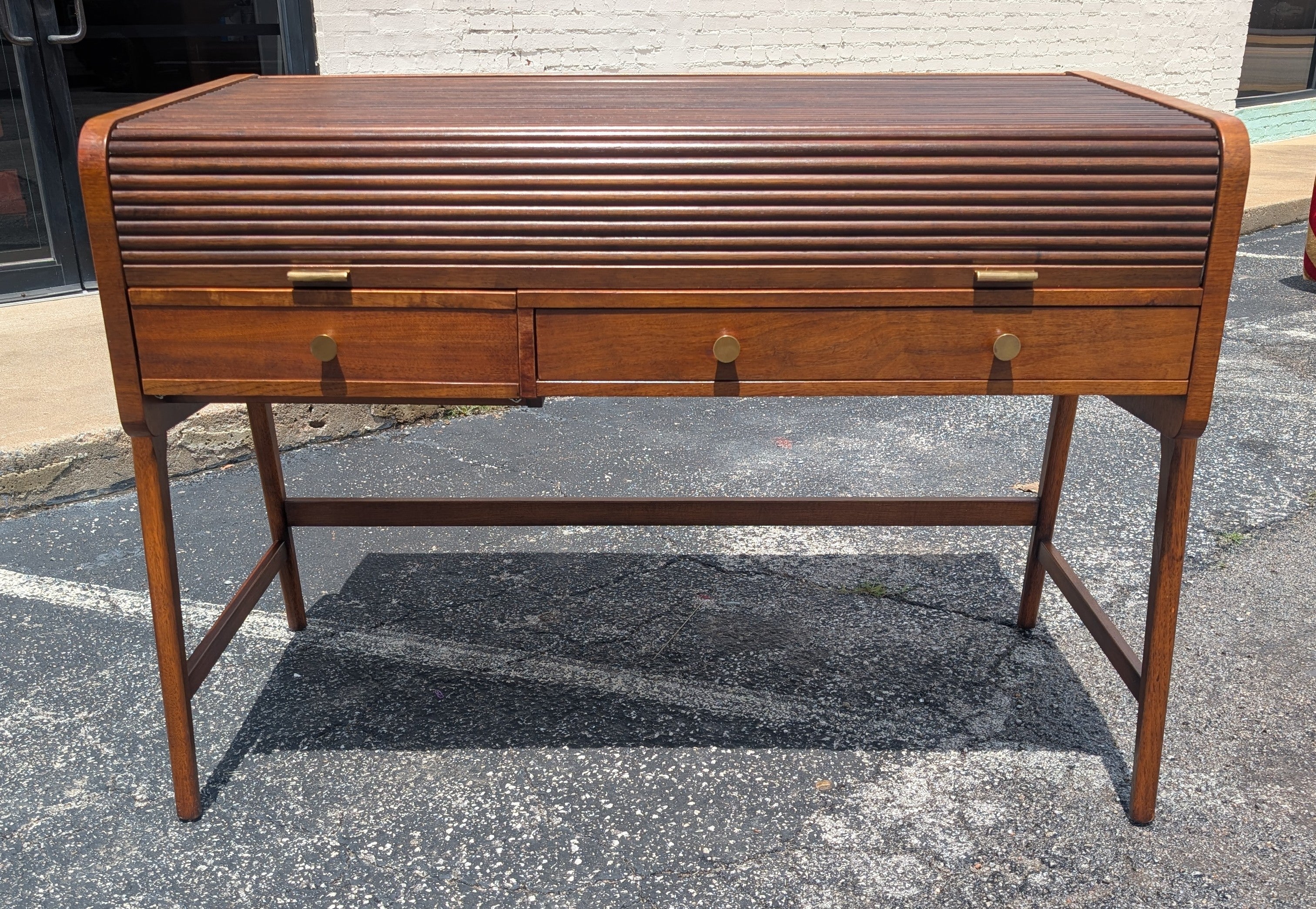 Mid Century Modern Walnut Roll Top Desk by Sligh Lowry