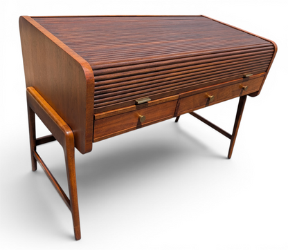 Mid Century Modern Walnut Roll Top Desk by Sligh Lowry