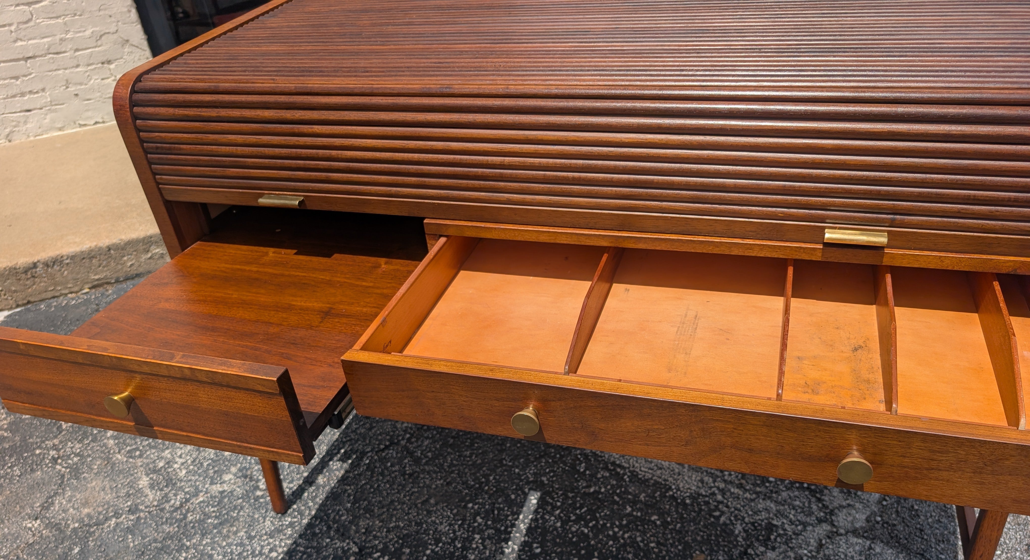 Mid Century Modern Walnut Roll Top Desk by Sligh Lowry