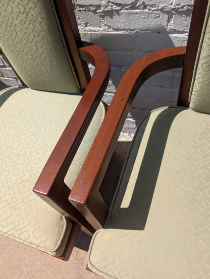 Mid Century Modern Frank Lloyd Wright Taliesen Mahogany and Fabric Dining Chairs