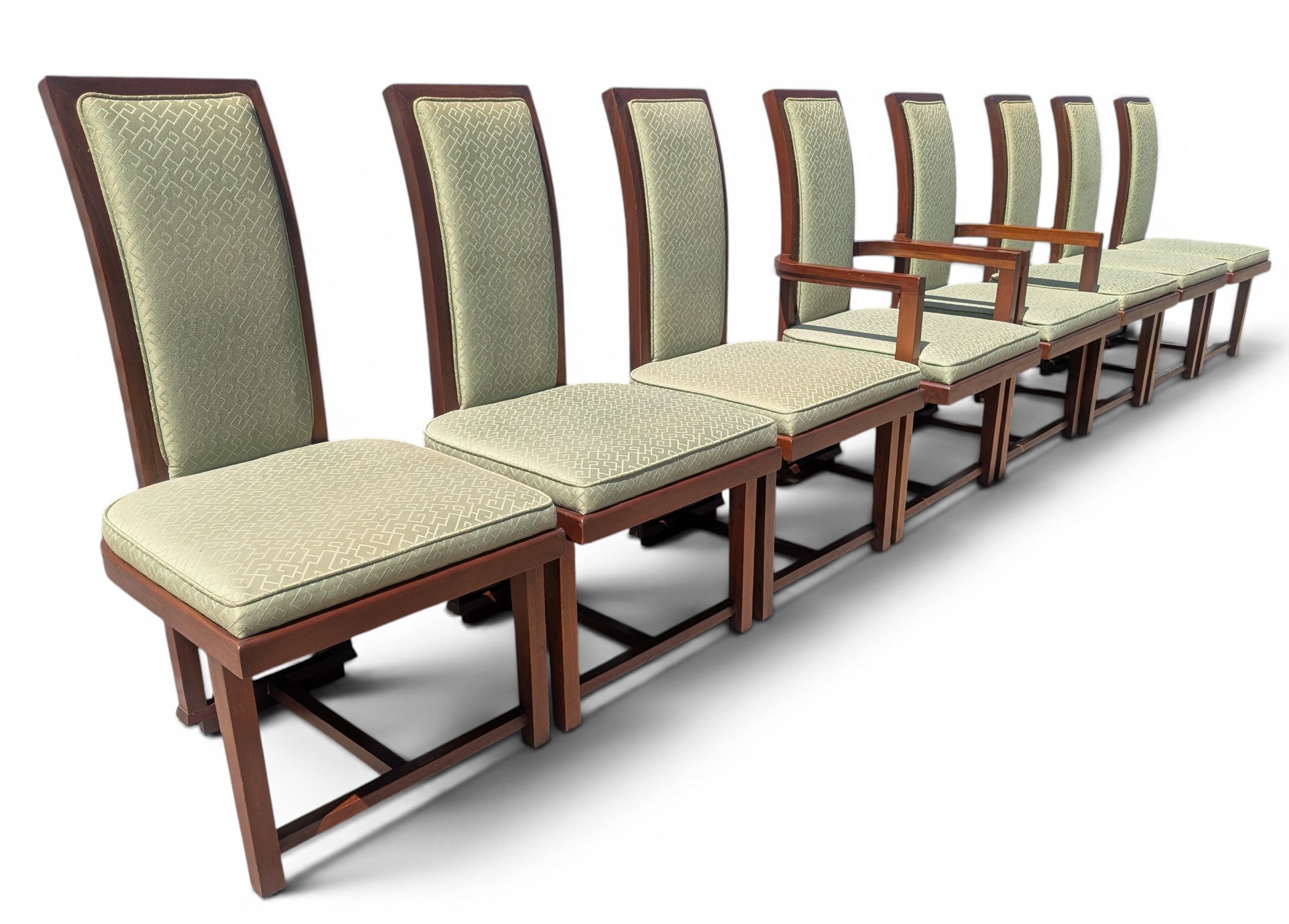 Mid Century Modern Frank Lloyd Wright Taliesen Mahogany and Fabric Dining Chairs