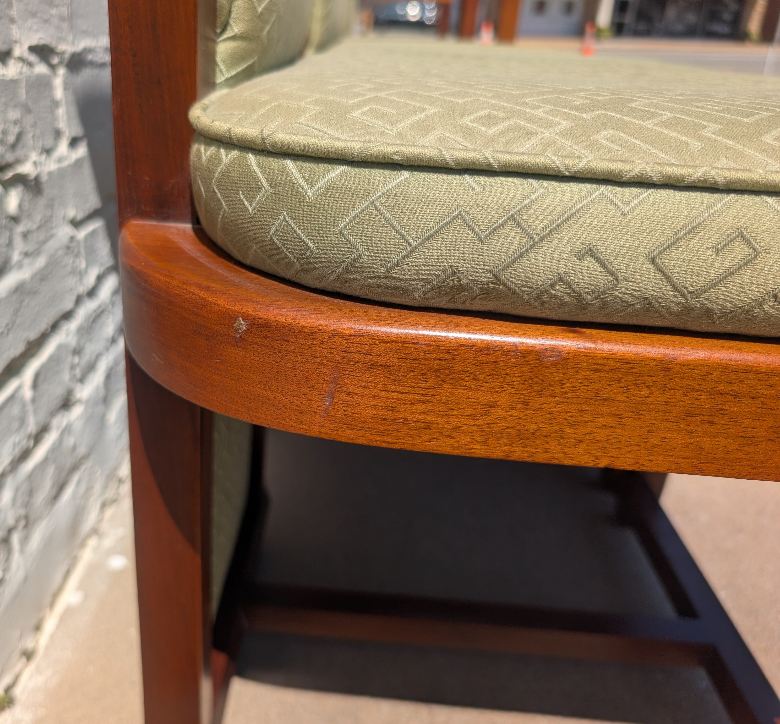Mid Century Modern Frank Lloyd Wright Taliesen Mahogany and Fabric Dining Chairs