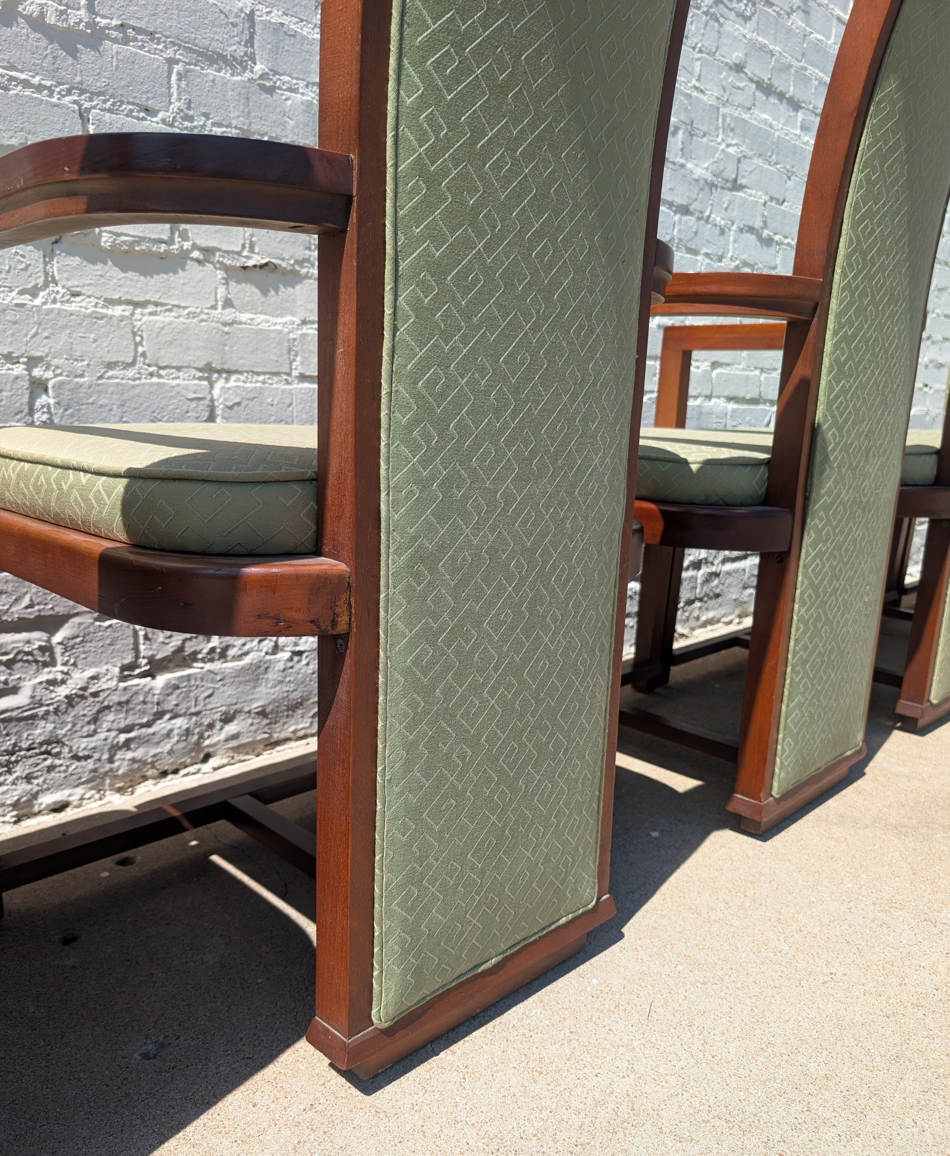 Mid Century Modern Frank Lloyd Wright Taliesen Mahogany and Fabric Dining Chairs