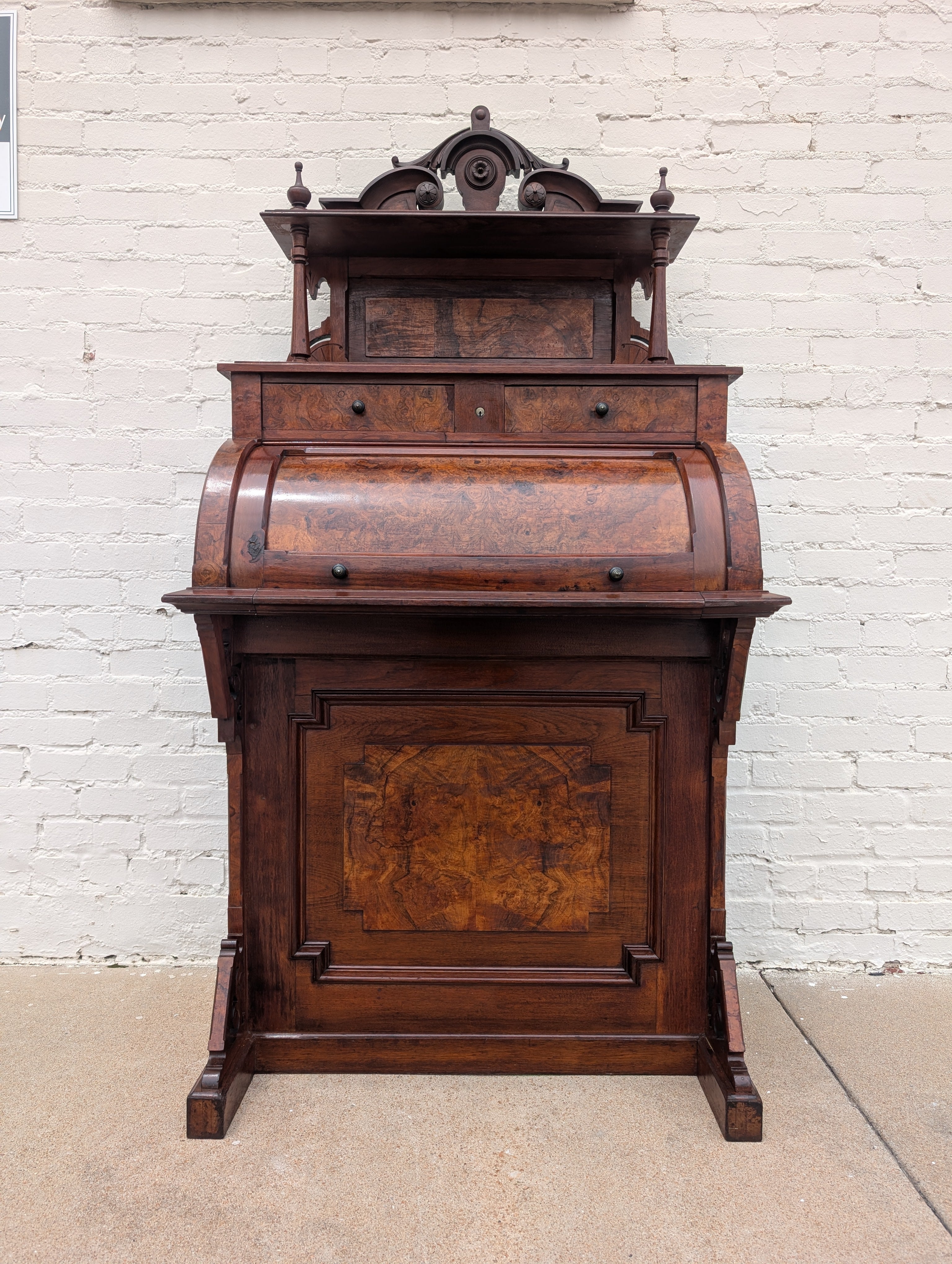 Victorian Walnut and Burlwood Roll Top Secretary