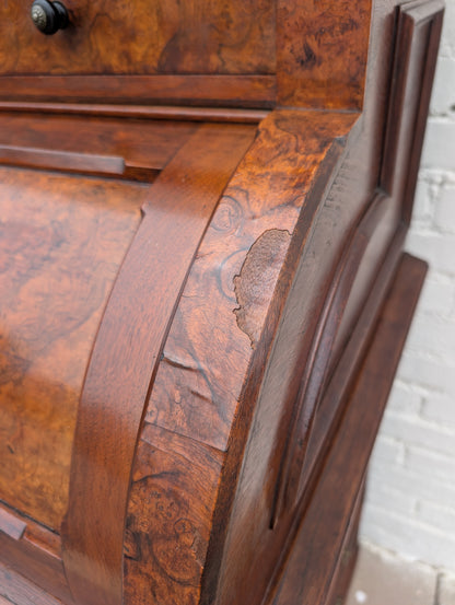 Victorian Walnut and Burlwood Roll Top Secretary