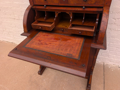 Victorian Walnut and Burlwood Roll Top Secretary