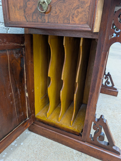 Victorian Walnut and Burlwood Roll Top Secretary