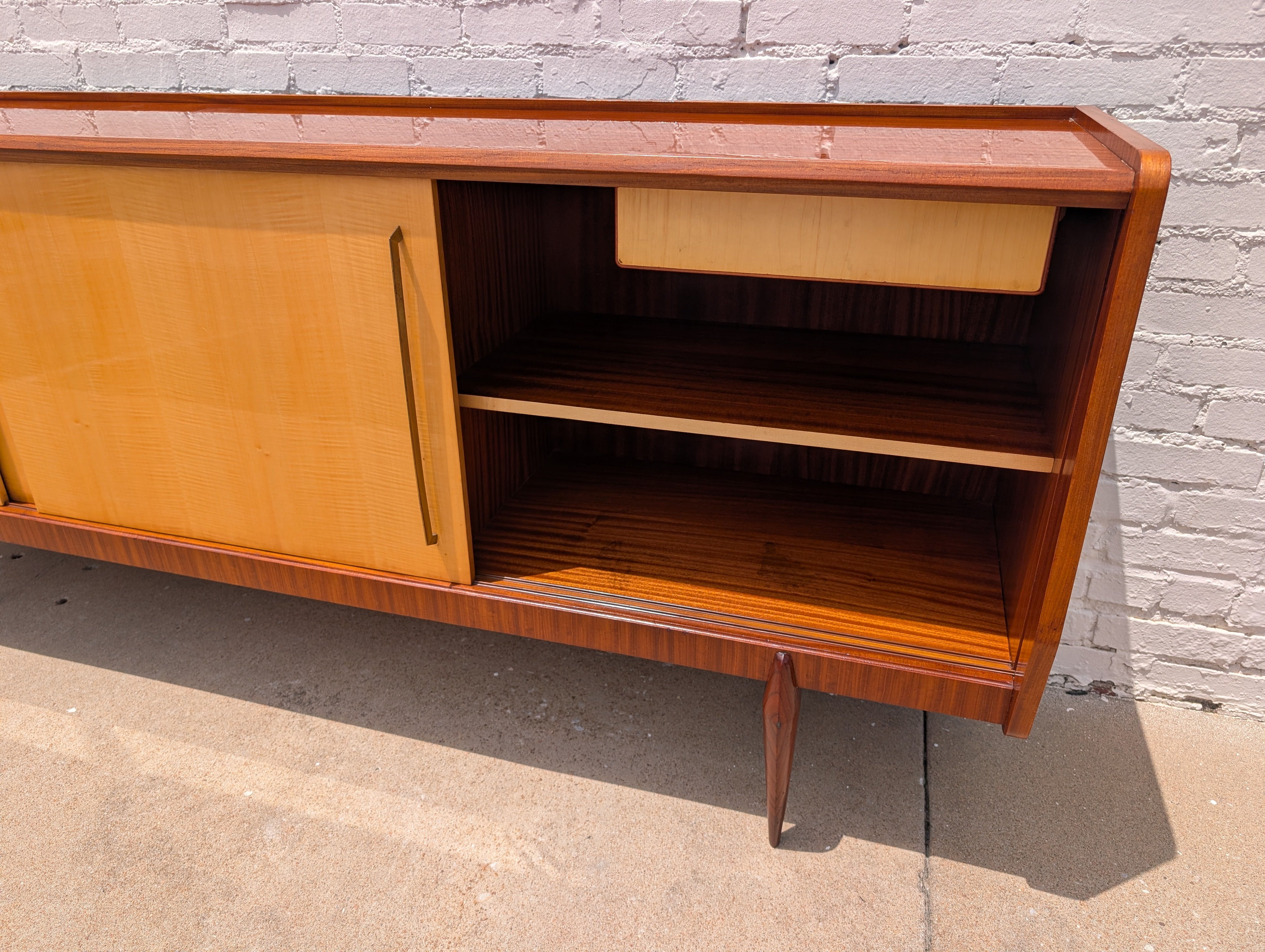 Mid Century Italian Modern Lacquered Mahogany and Elm Sideboard
