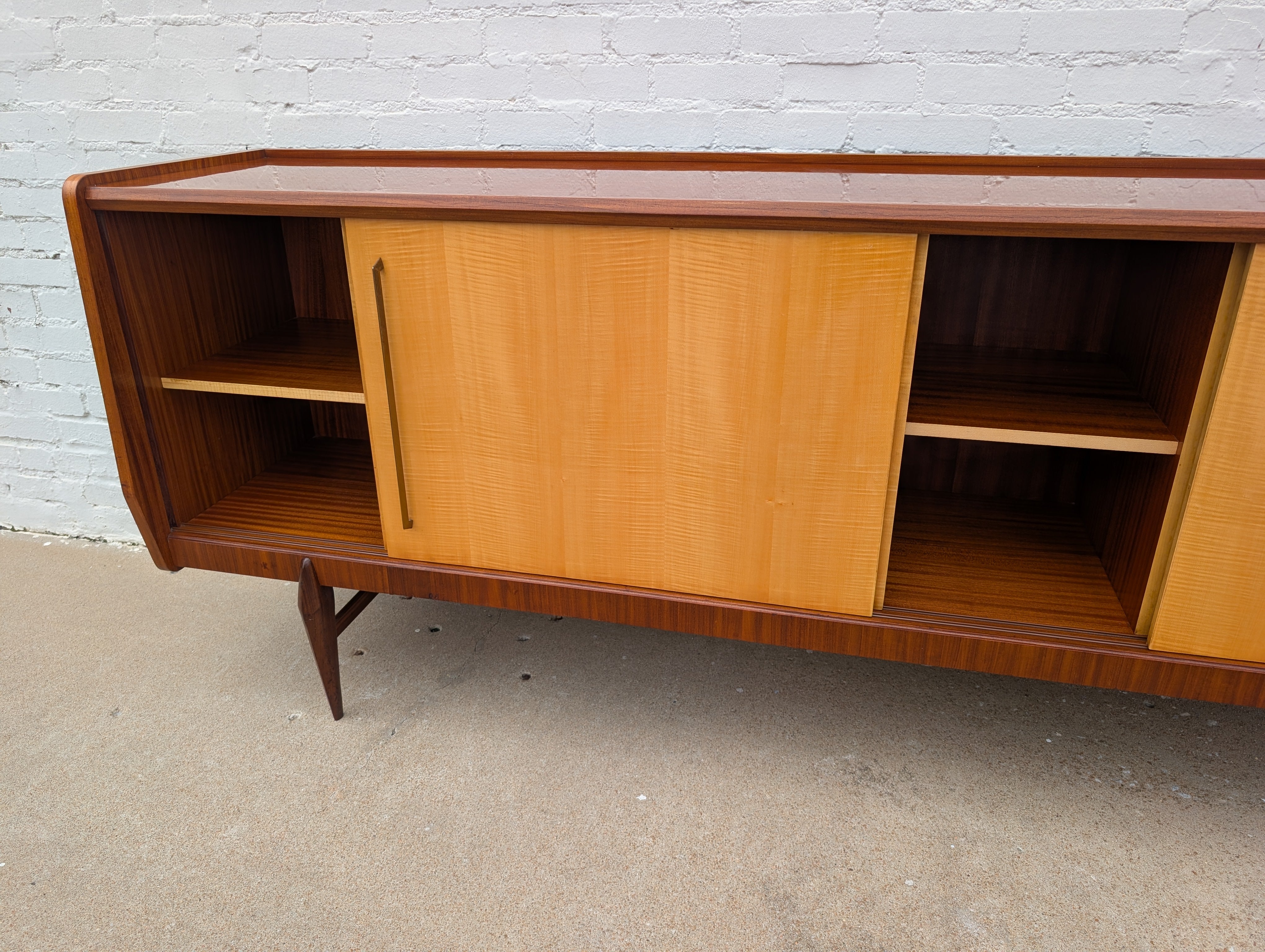Mid Century Italian Modern Lacquered Mahogany and Elm Sideboard