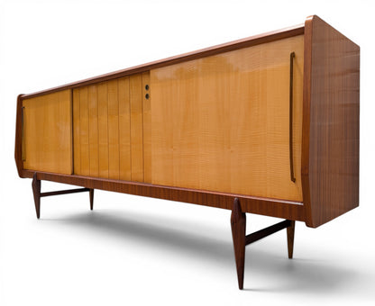 Mid Century Italian Modern Lacquered Mahogany and Elm Sideboard