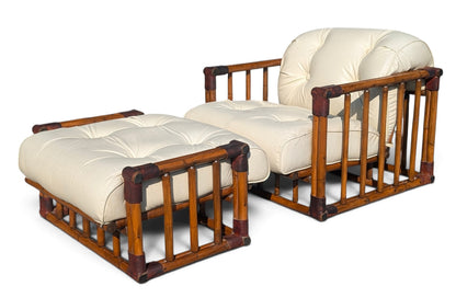 Mid Century Modern Bamboo Chair and Ottoman by Ficks Reed