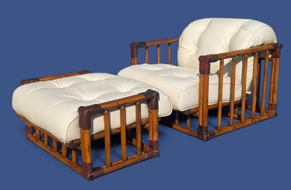 Mid Century Modern Bamboo Chair and Ottoman by Ficks Reed