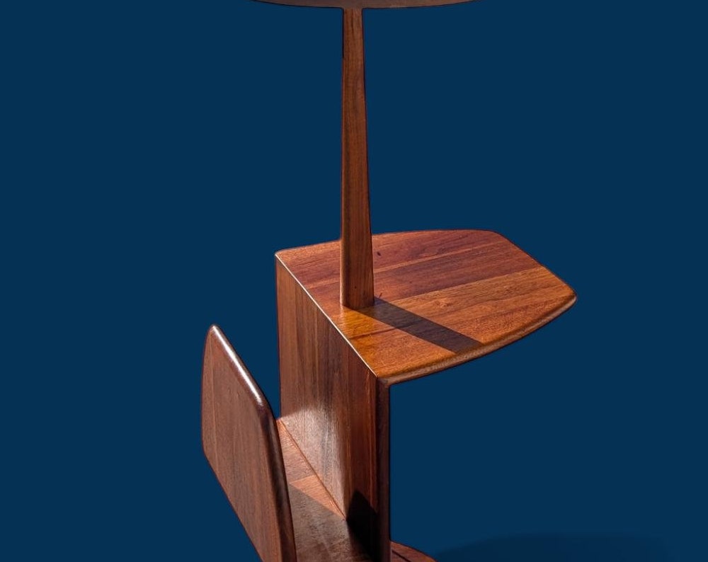 Mid Century Modern Solid Walnut Floor Lamp with Magazine Rack