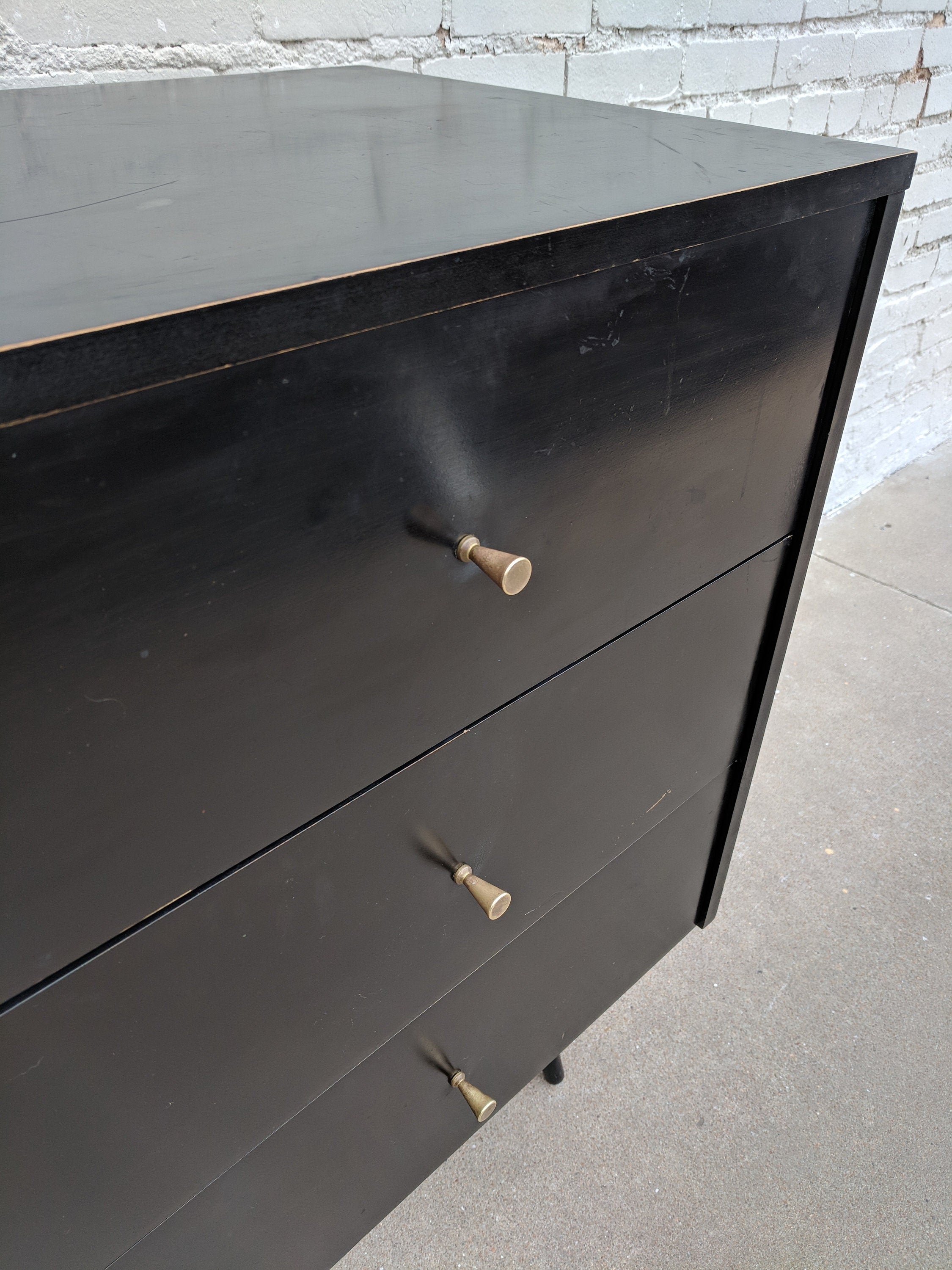 Mid Century Modern Paul McCobb Black Lacquer Three Drawer Dresser