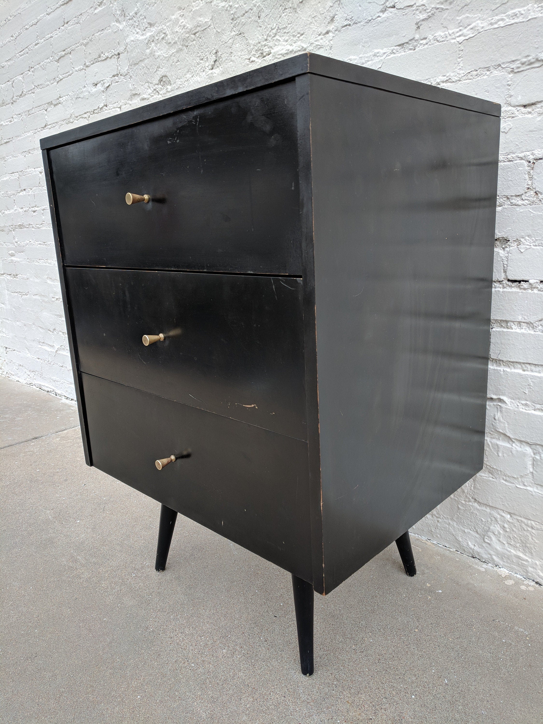 Mid Century Modern Paul McCobb Black Lacquer Three Drawer Dresser