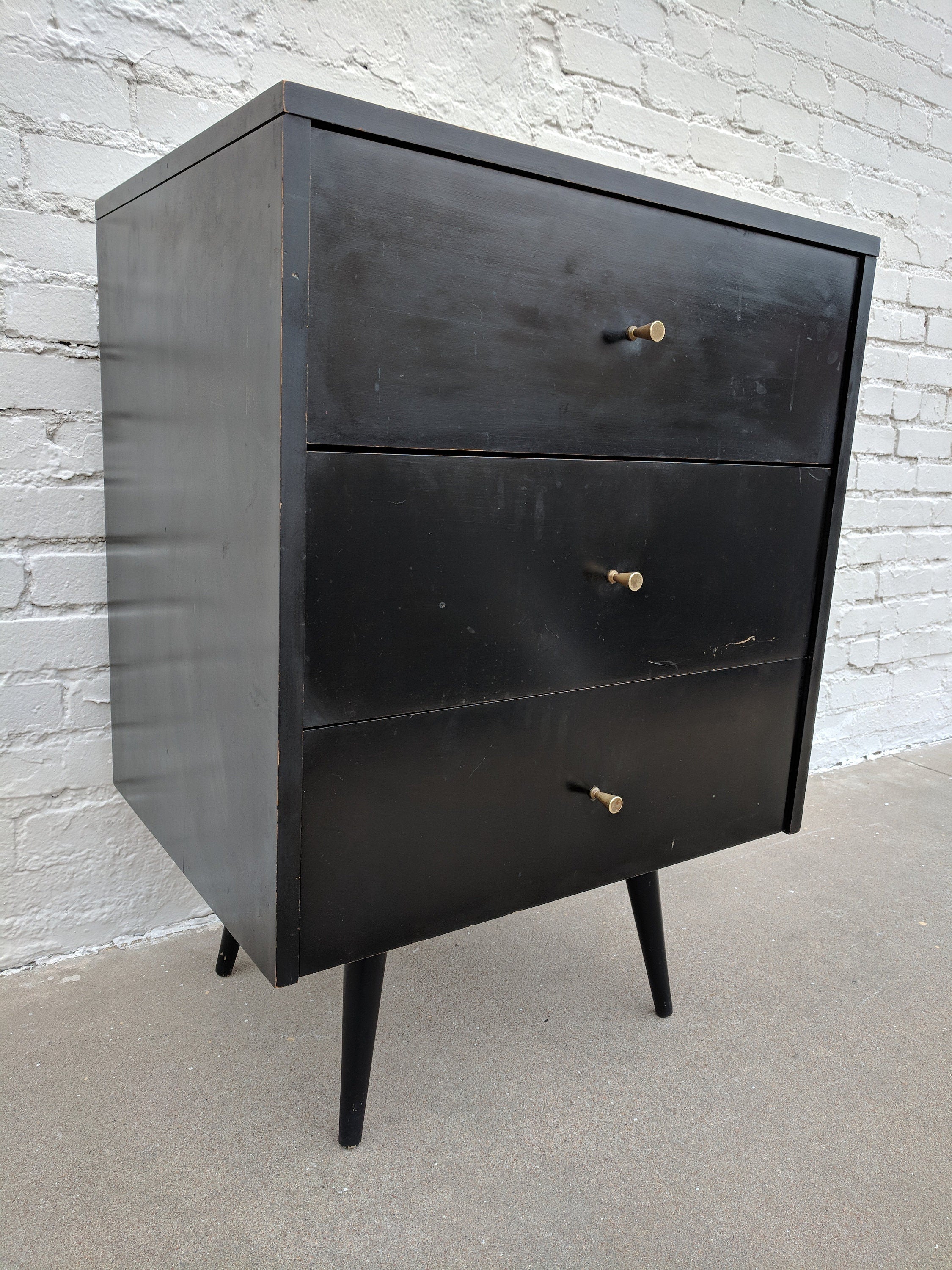 Mid Century Modern Paul McCobb Black Lacquer Three Drawer Dresser