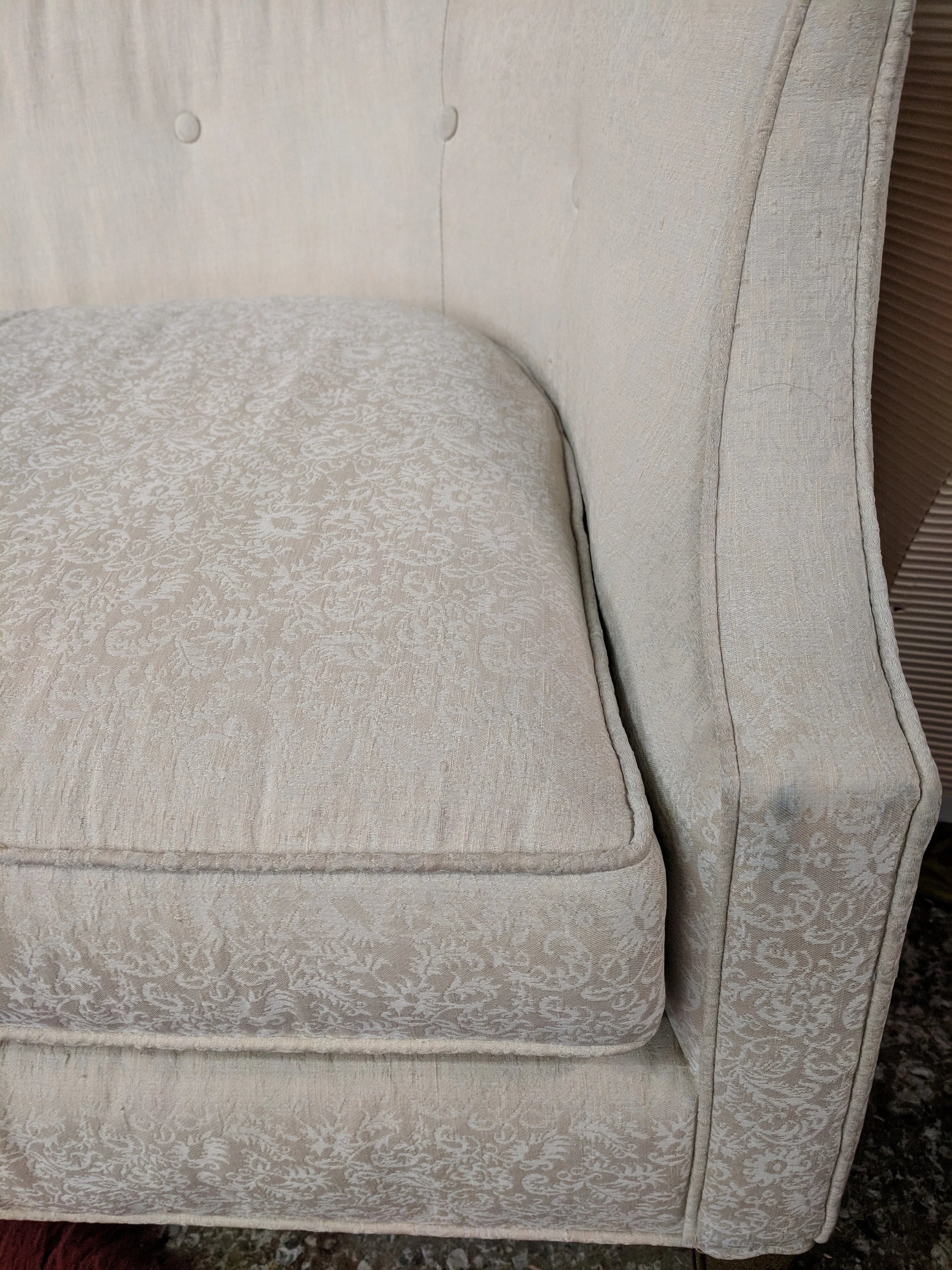 Mid Century Modern Drexel Walnut Trim Sofa