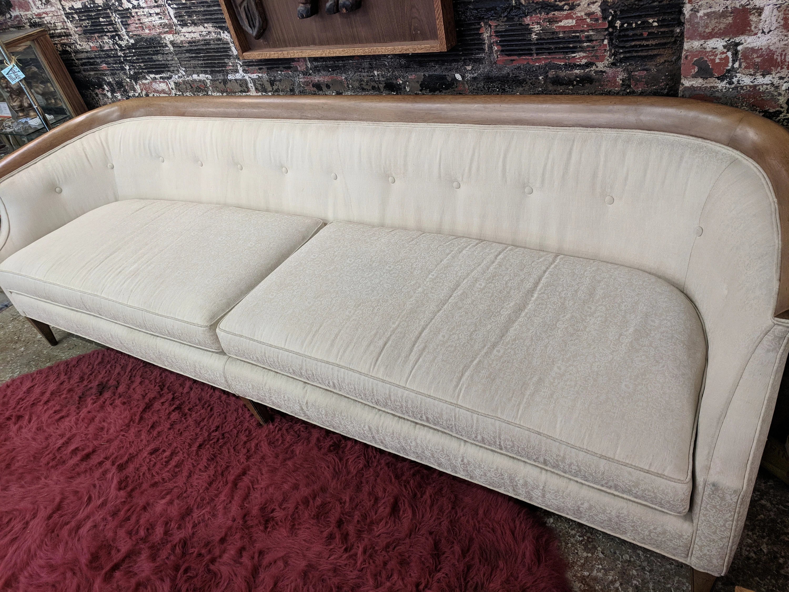 Mid Century Modern Drexel Walnut Trim Sofa