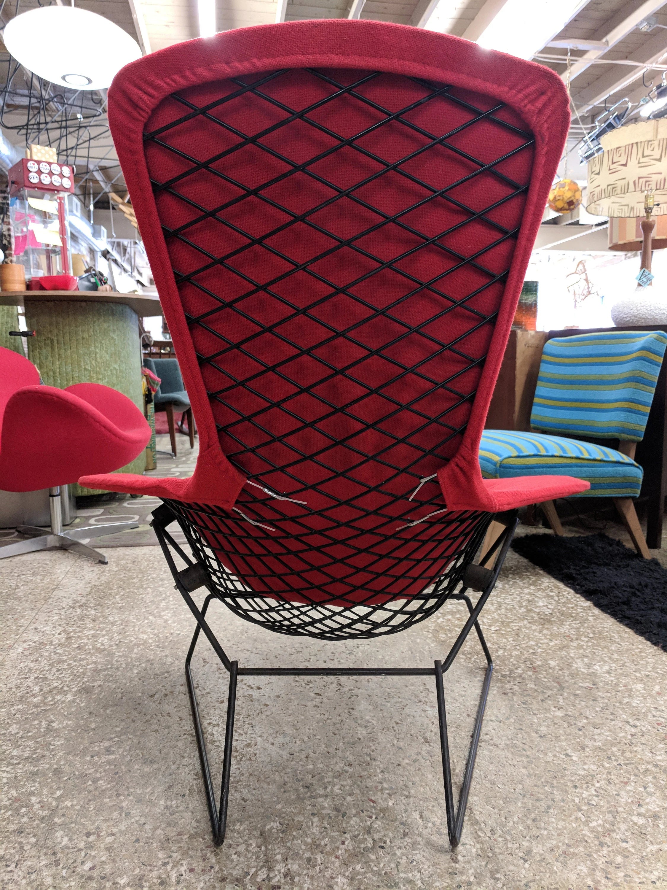 Mid Century Modern Red Knoll Bertoia Bird Chair and Ottoman